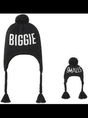 Black Knit Earflap Dog & Human Hat with Pom Pom - BIGGIE Lettering
